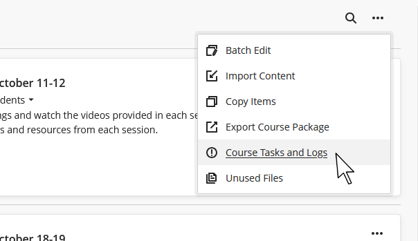 Course Tasks and Logs option in the menu