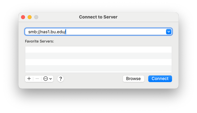 macOS Connect to server dialog box
