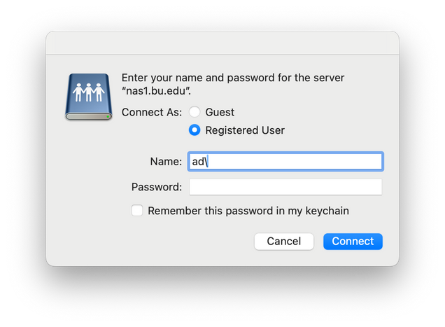 macOS network drive authentication box