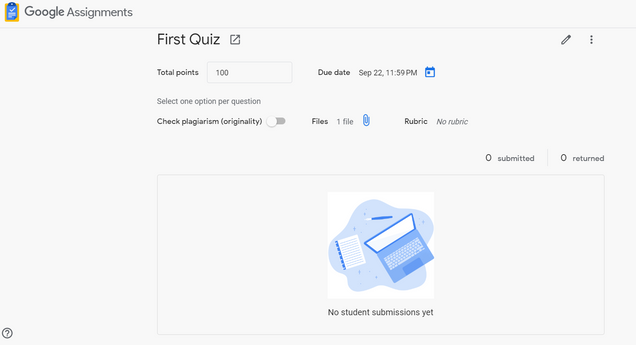 created assignment page options