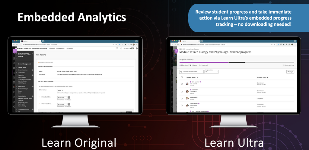 Blackboard Original and Ultra comparison of analytics feature