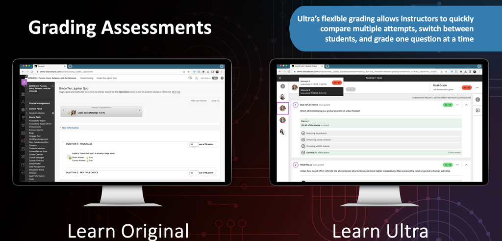 Blackboard Original and Ultra comparison of grading an assessment