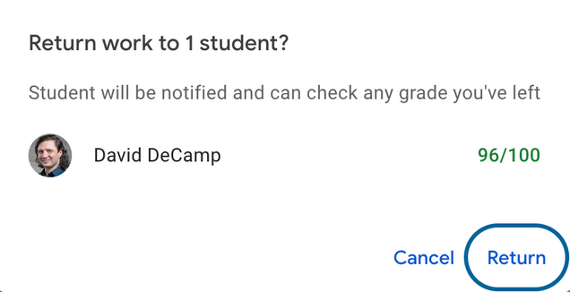 return confirmation pop up in google assignments