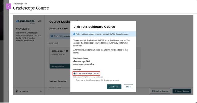 Screenshot of Gradescope linking to a course