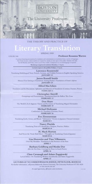 1999 Lecture Series in Literary Translation poster.