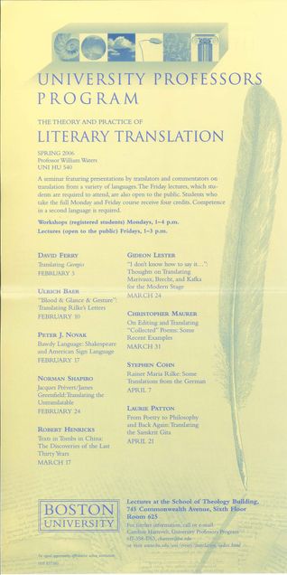 2006 Lecture Series in Literary Translation poster.