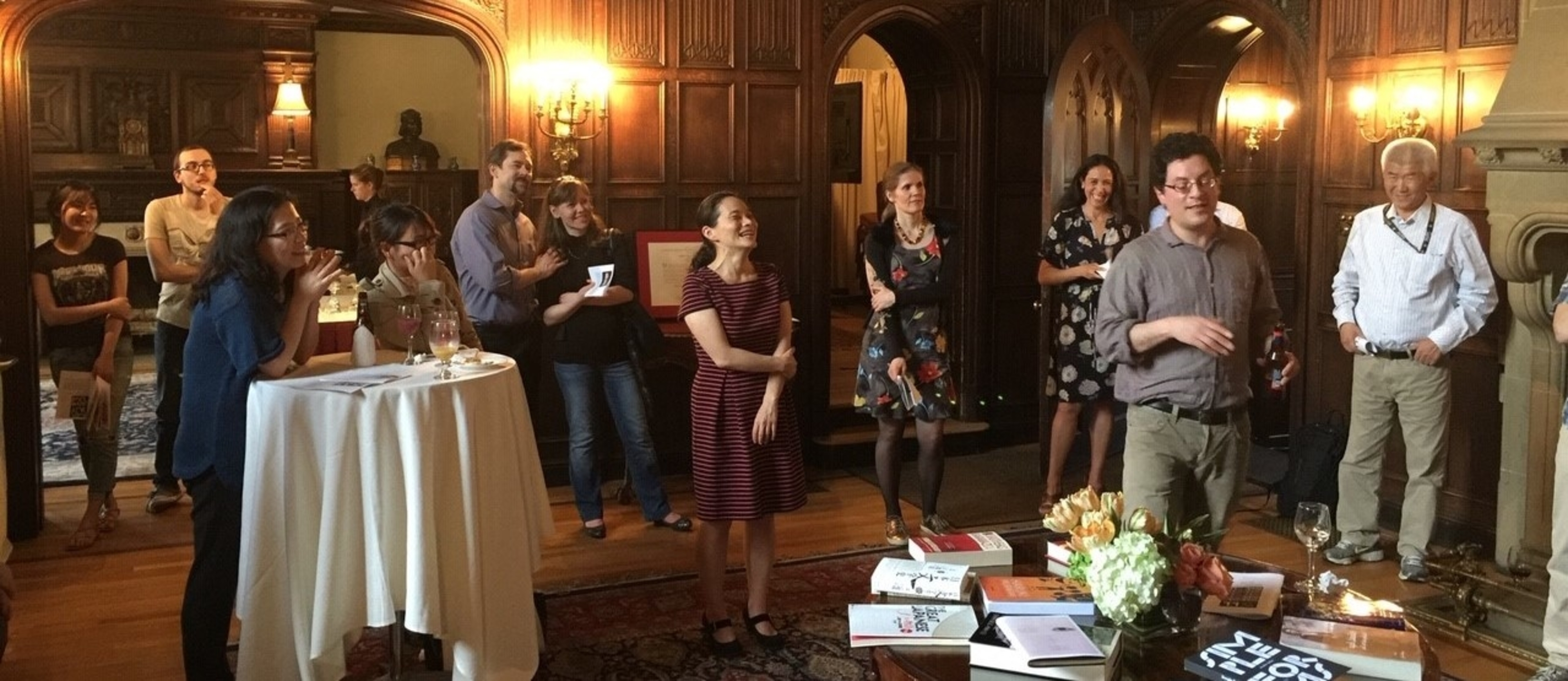 Humanities faculty at a book publication celebration.