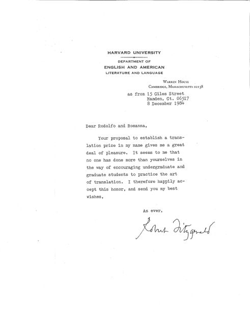 Letter from Robert Fitzgerald to Cardona and Warren.