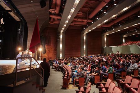 Side view of the theatre during Theatre Nohgaku after-show discussion