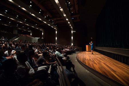 Alexandria Ocasio-Cortez speaking to BU audience