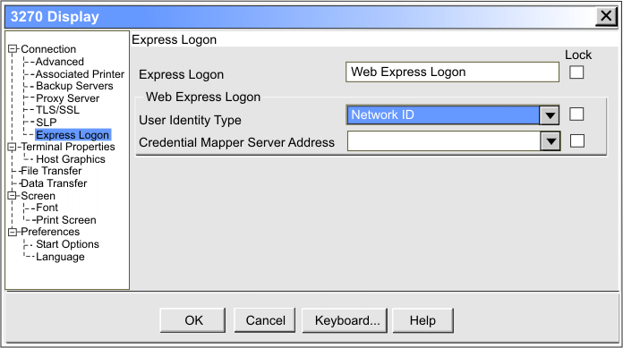 3270 Express Logon session properties