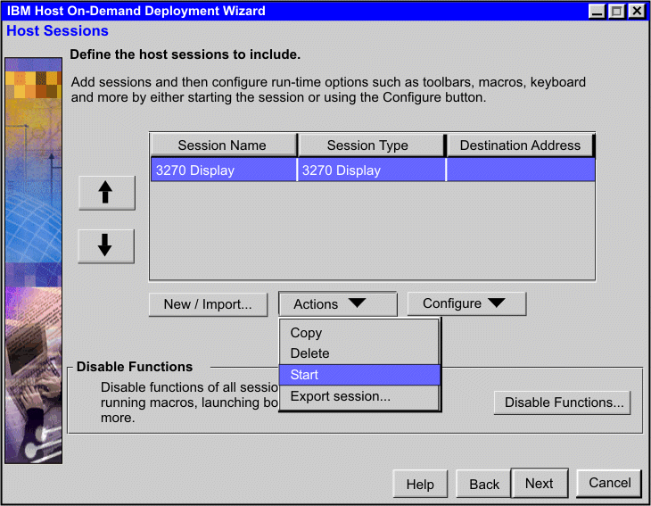 Host Sessions window