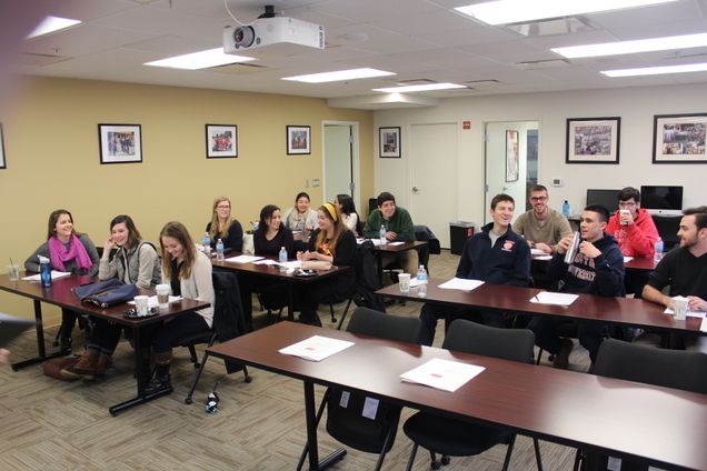 Students chatting before class begins 