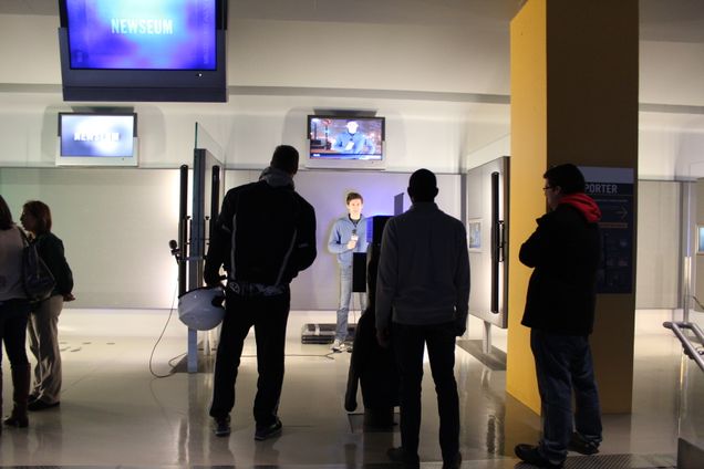 Students try their hand at live reporting at the Newseum, during one of our Friday field trips 