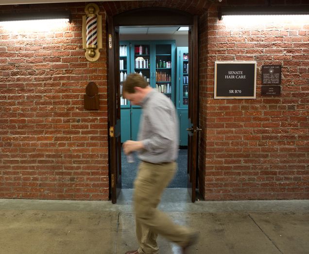 The Senate Office Buildings have so many shops and offices you never have to leave - for example, the Russell building has its own barbershop. Credit: New York Times