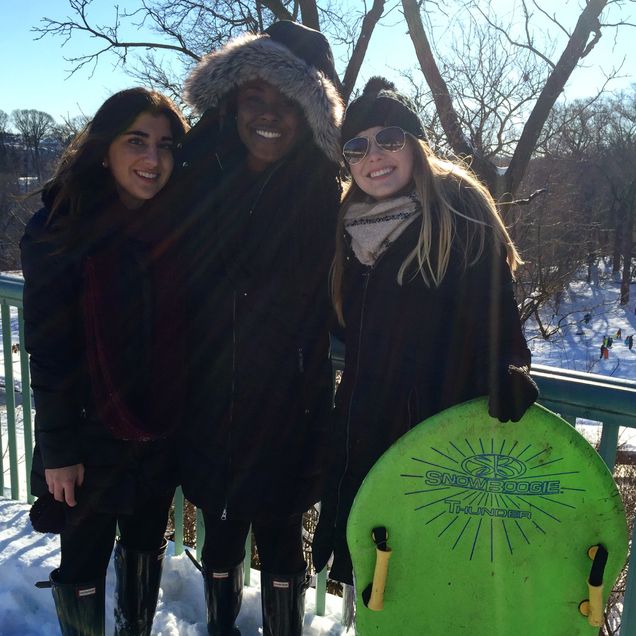 Julia Metjian (COM '17), Sana Johnson (CAS '17), and Molly Mcglynn (COM '17) enjoy the snow.
