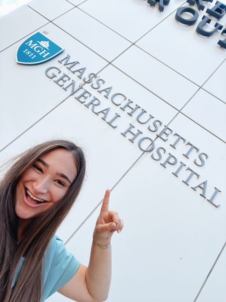 Shows Alyssa Sachs outside Mass General Hospital