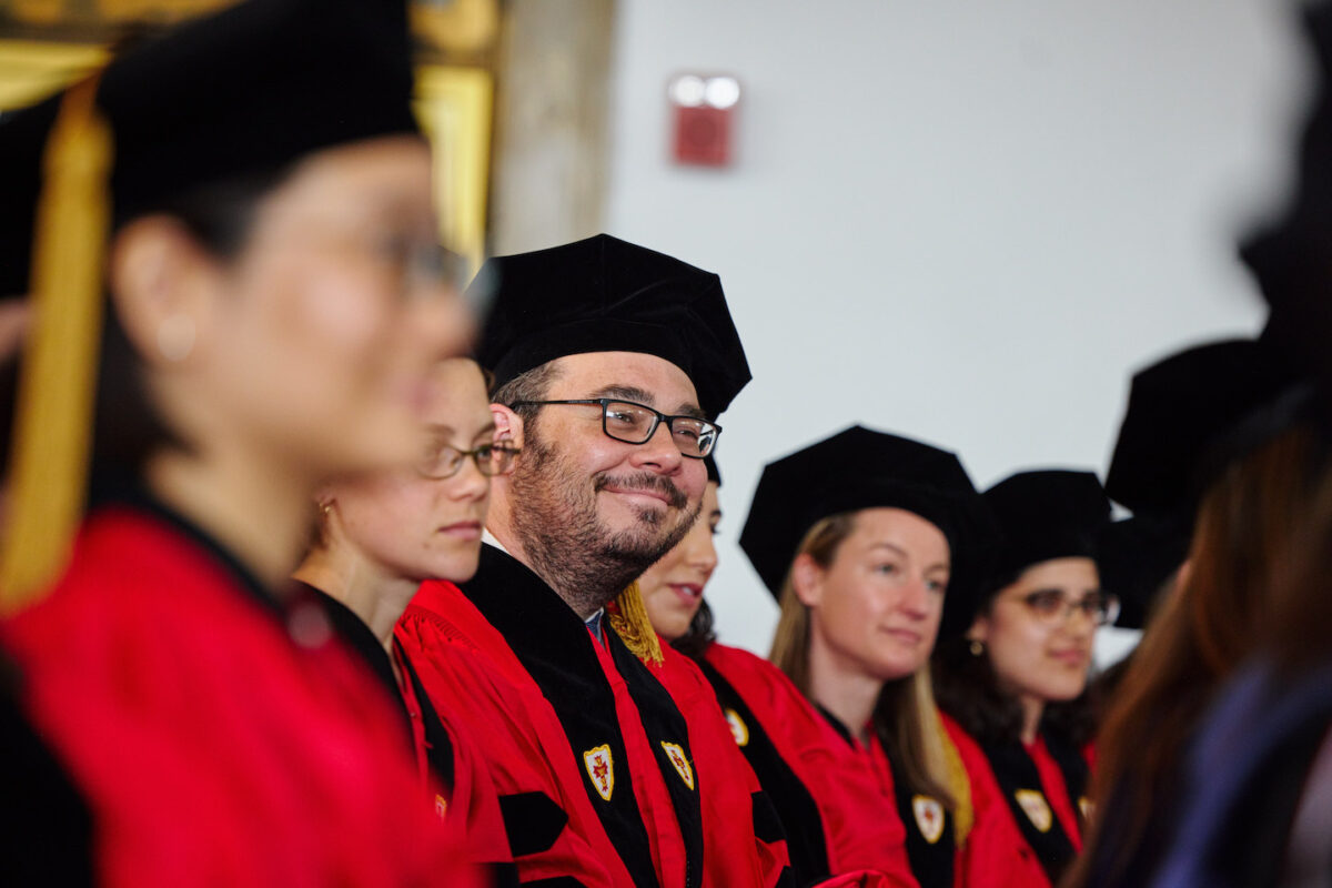 Doctoral students at hooding ceremony