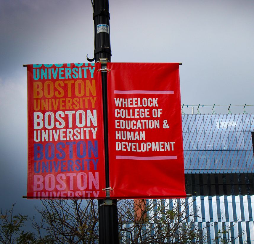 BU Wheelock sign on light pole