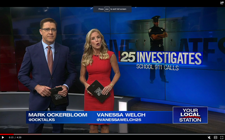 A screenshot of a Boston 25 newscast with Mark Ockerbloom and Vanessa Welch presenting.