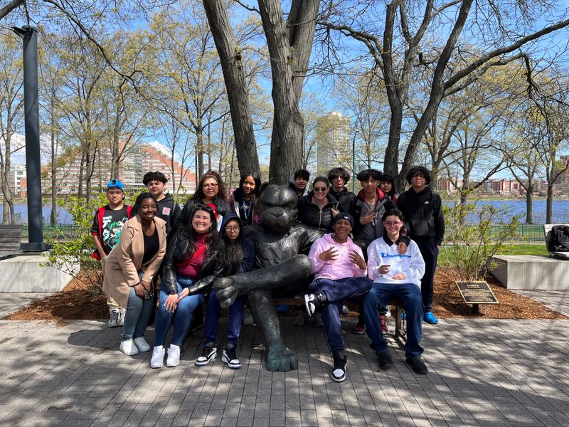 A group of high school students with BU terrier