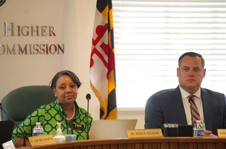 Officials from Maryland's board of education sit in a meeting.