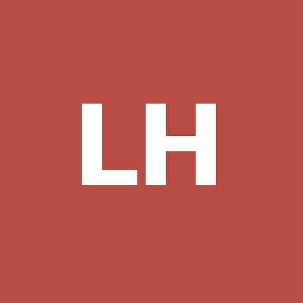 Letters L and H on burnt orange background