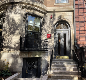 Front view of Fisk House, a Bay State Road residence hall brownstone.