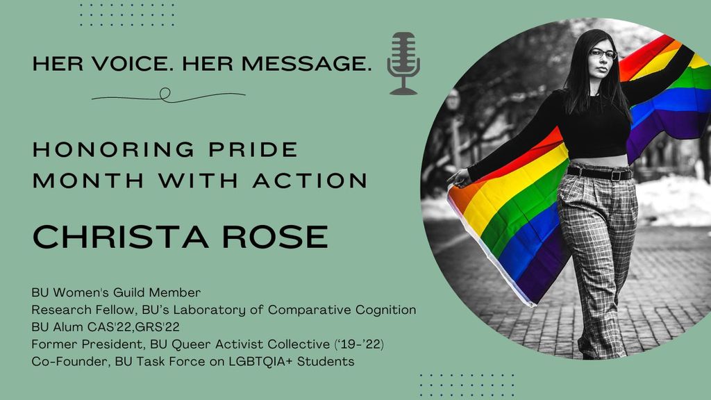 Her Voice, Her Message. Honoring Pride Month with Action by Christa Rose.