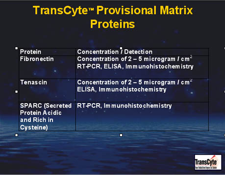 TransCyte provisional matrix proteins