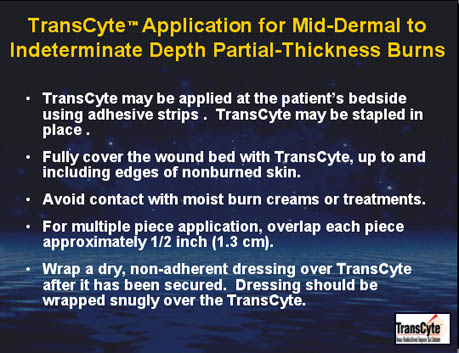 TransCyte application for mid-dermal to indeterminate depth partial-thickness burn