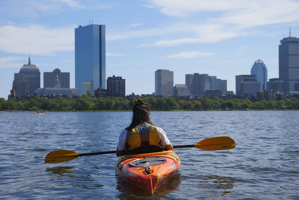 exploring Boston in a kayak